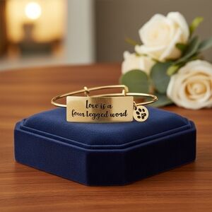 Engraved Silver Bracelet with Paw Charm